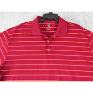 Nike Golf Polo Shirt‎ Mens Large Red Orange Striped Performance Dri-Fit Swoosh